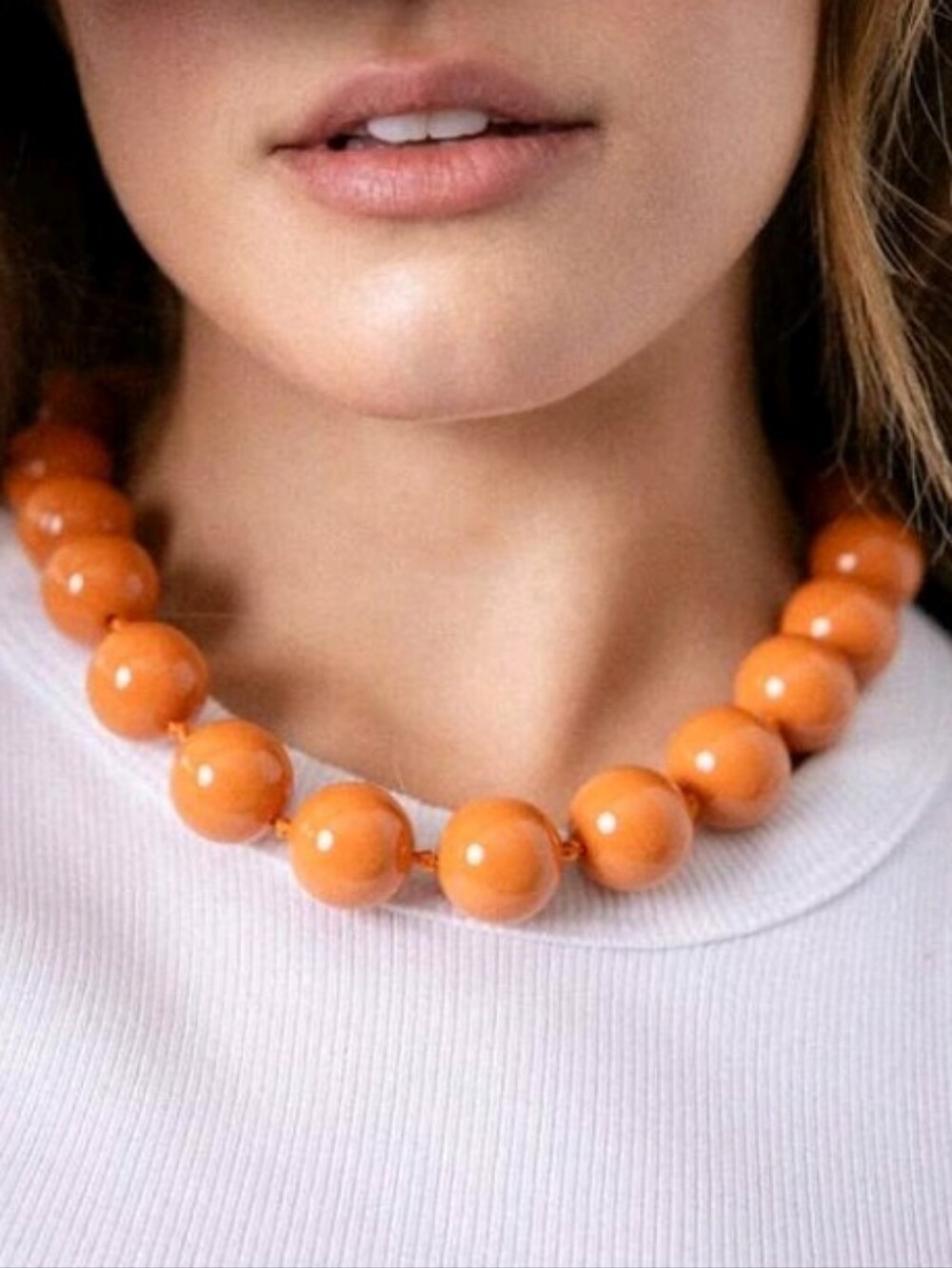 NEW! Trendy Bold Orange Chunky Beaded Gold Necklace - Women Jewelry